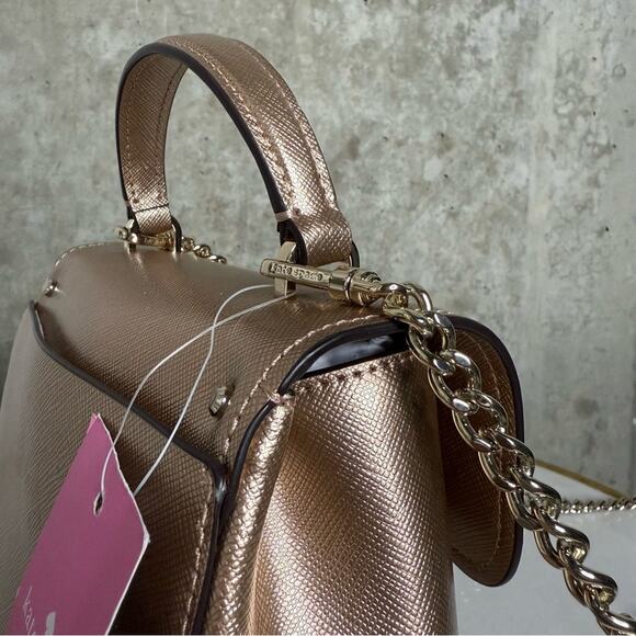Kate Spade Rose Gold Top Handle Mini Satchel in Metallic Saffia Glittering - Picture 12 of 14